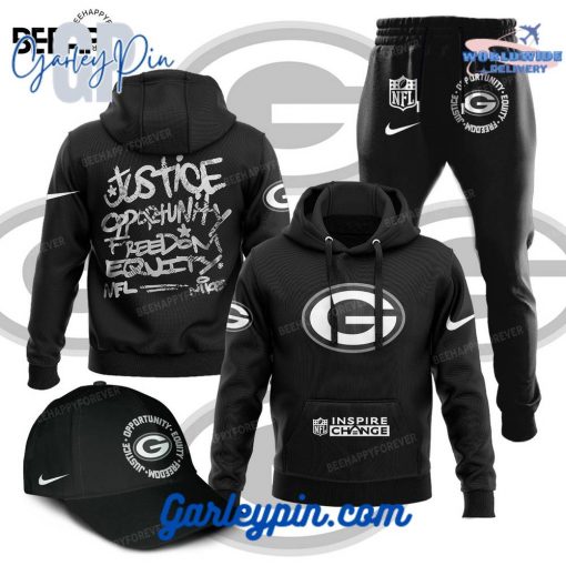 Green Bay Packers Justice Opportunity Equity Freedom Combo Hoodie, Pants, Cap