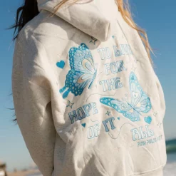 Pink Palm Puff “To Live For the Hope of it All” Heathered White Hoodie