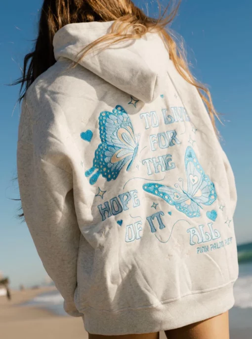 Pink Palm Puff “To Live For the Hope of it All” Heathered White Hoodie