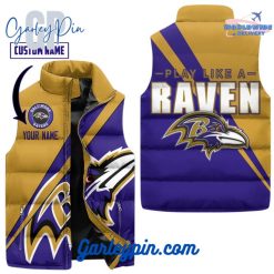 Baltimore Ravens Play Like A Ravens Custom Name Sleeveless Puffer Jacket