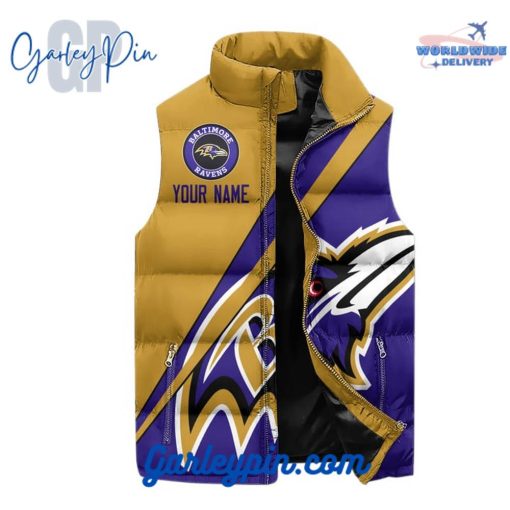 Baltimore Ravens Play Like A Ravens Custom Name Sleeveless Puffer Jacket