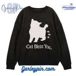 Cat Bless You No Color Star Black Sweater