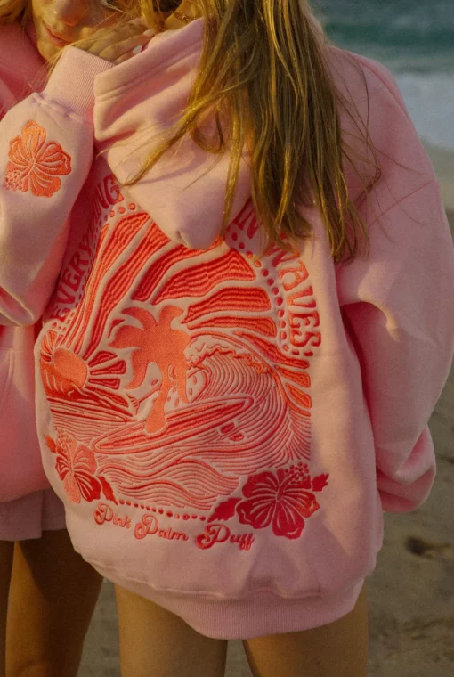 Pink Palm Puff “Everything Comes in Waves” Pink Hoodie