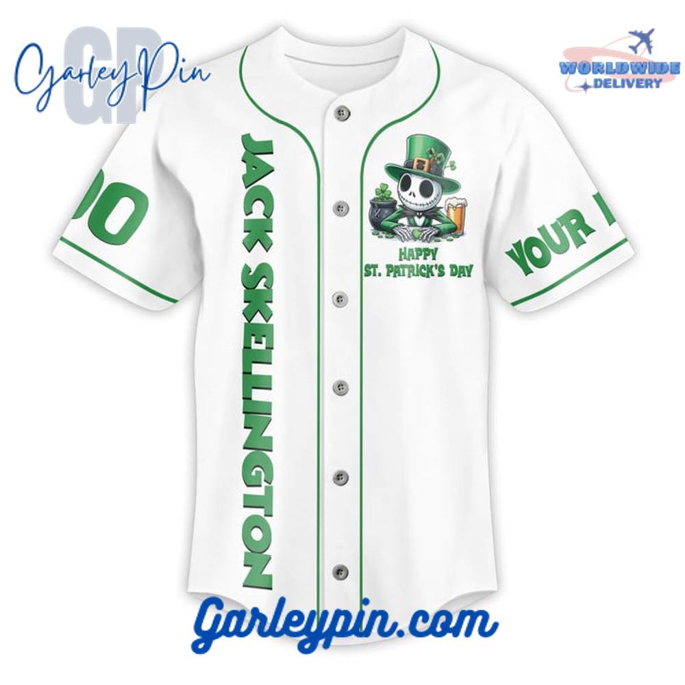 Jack Skellington Happy St Patrick’s Day Custom Name Baseball Jersey