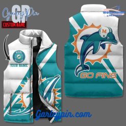 Miami Dolphins Go Fins Custom Name Sleeveless Puffer Jacket