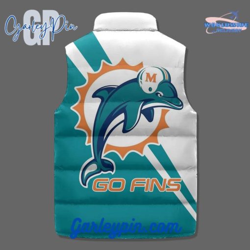 Miami Dolphins Go Fins Custom Name Sleeveless Puffer Jacket