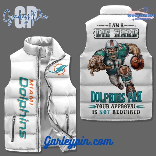 Miami Dolphins I Am A Die Hard White Sleeveless Puffer Jacket