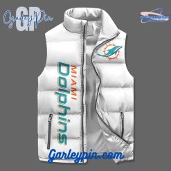 Miami Dolphins I Am A Die Hard White Sleeveless Puffer Jacket