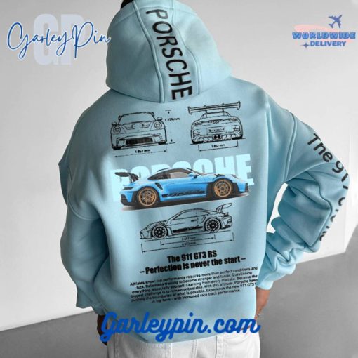 Oversized Porsche Racing Graphic Blue Hoodie