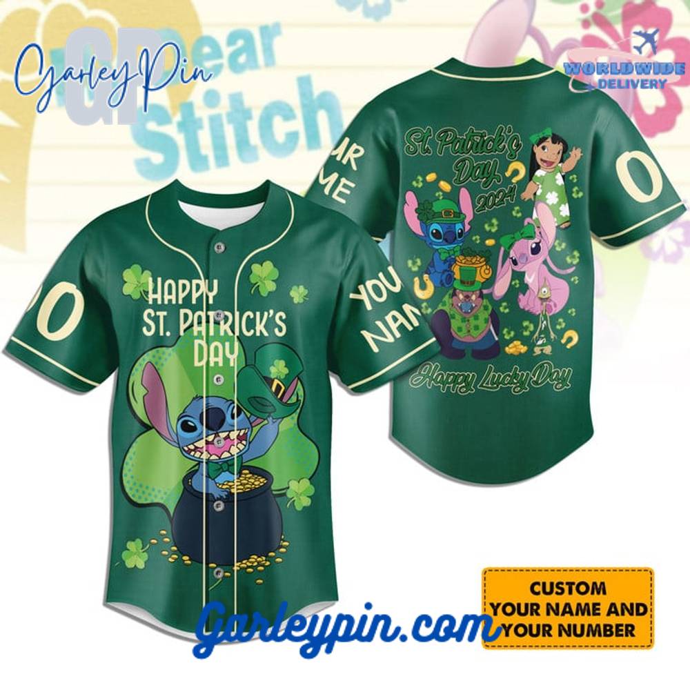 Stitch Happy St Patrick’s Day Custom Name Baseball Jersey