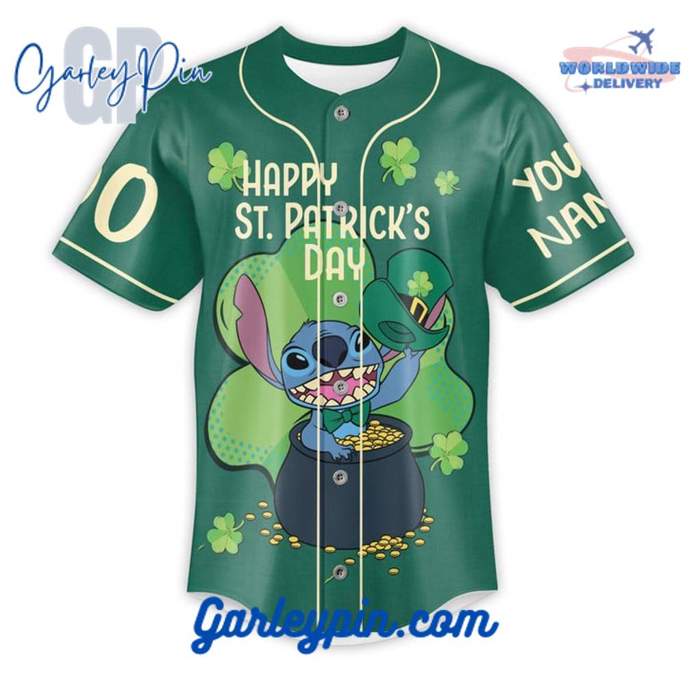 Stitch Happy St Patrick’s Day Custom Name Baseball Jersey