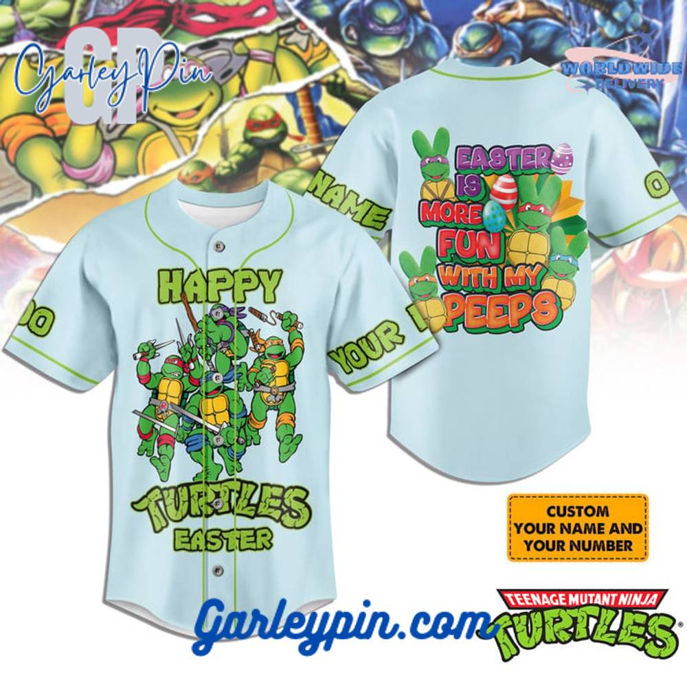 Teenage Mutant Ninja Turtles Happy Turtle Easter Blue Custom Name Baseball Jersey