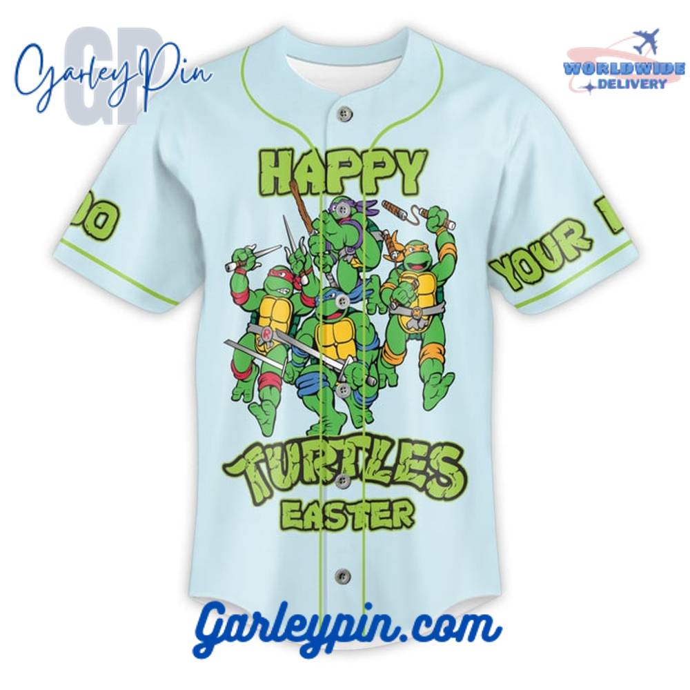 Teenage Mutant Ninja Turtles Happy Turtle Easter Blue Custom Name Baseball Jersey