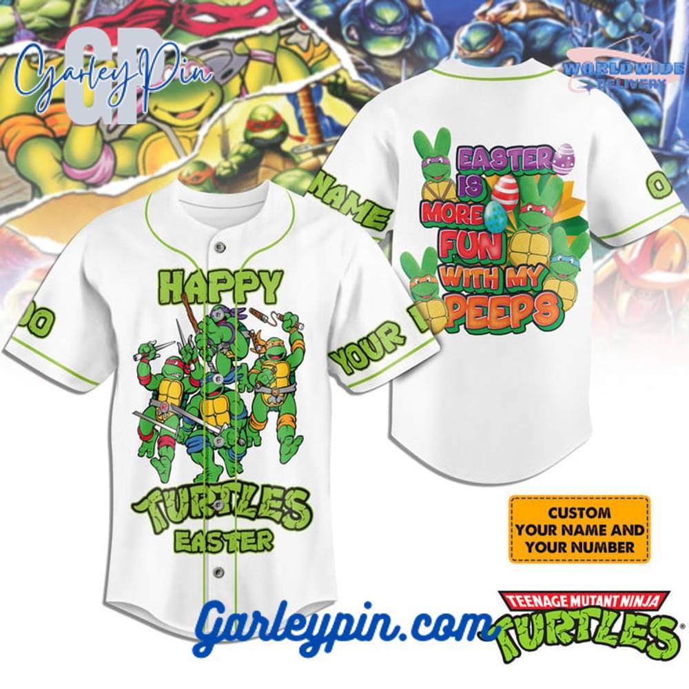 Teenage Mutant Ninja Turtles Happy Turtle Easter White Custom Name Baseball Jersey