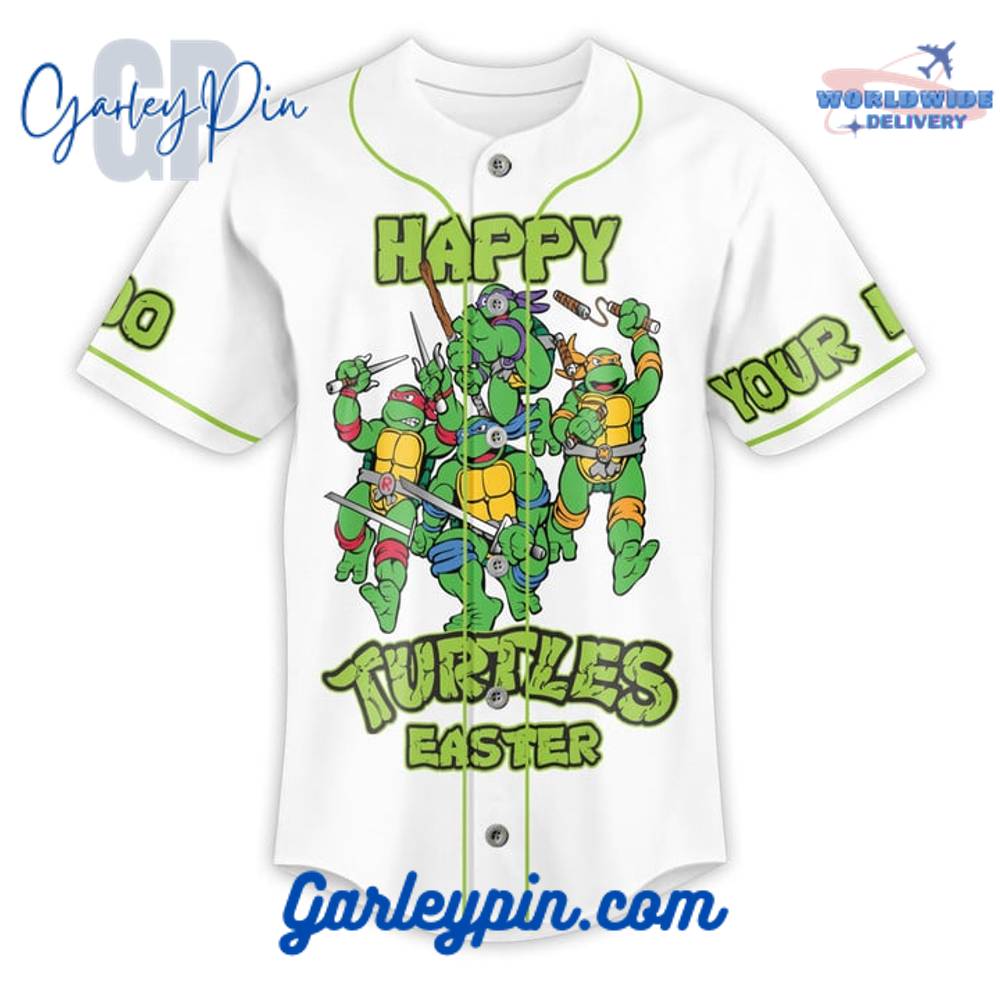 Teenage Mutant Ninja Turtles Happy Turtle Easter White Custom Name Baseball Jersey