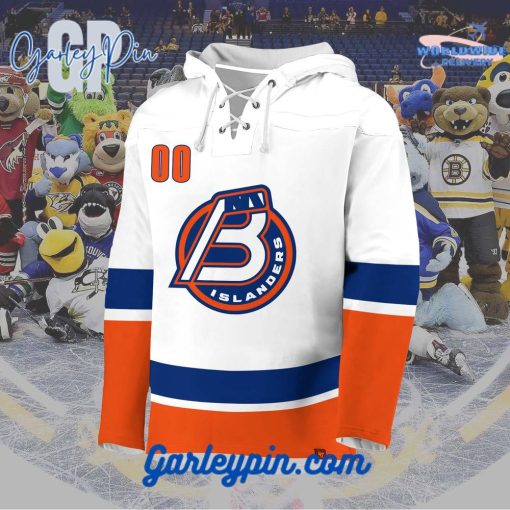 AHL Bridgeport Islanders 2024 Hockey Lace Up White Hoodie