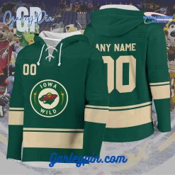 AHL Iowa Wild 2024 Hockey Lace Up Forest Green Hoodie