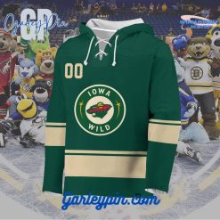 AHL Iowa Wild 2024 Hockey Lace Up Forest Green Hoodie