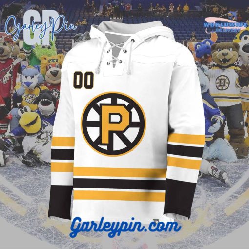 AHL Providence Bruins  2024 Hockey Lace Up White Hoodie