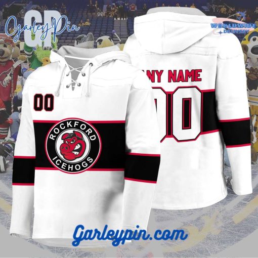 AHL Rockford IceHogs 2024 Hockey Lace Up White Hoodie