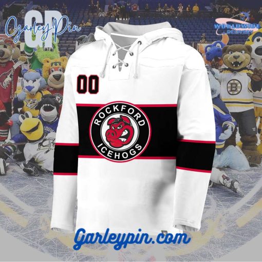 AHL Rockford IceHogs 2024 Hockey Lace Up White Hoodie