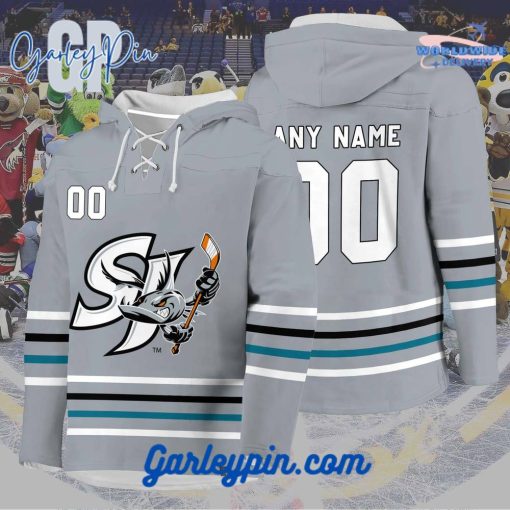 AHL San Jose Barracuda 2024 Hockey Lace Up Gray Hoodie