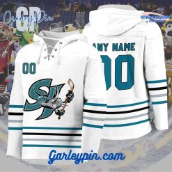 AHL San Jose Barracuda 2024 Hockey Lace Up White Hoodie