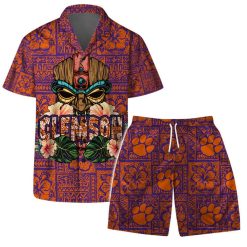 Clemson Tigers NCAA Aloha Tiki Pattern Hawaiian Set