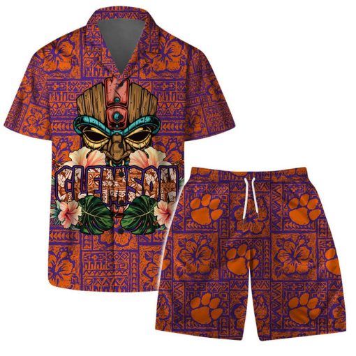 Clemson Tigers NCAA  Aloha Tiki Pattern Hawaiian Set