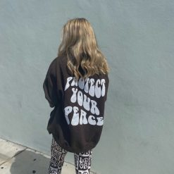 Semispoiled Protect Your Peace Brown Hoodie