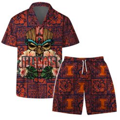 Illinois Fighting Illini NCAA  Aloha Tiki Pattern Hawaiian Set