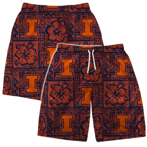 Illinois Fighting Illini NCAA  Aloha Tiki Pattern Hawaiian Set