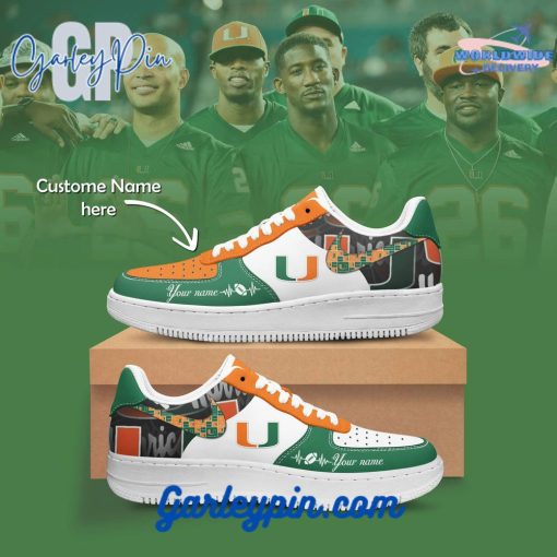 Miami Hurricanes NCAA Custom Name Nike Air Force 1 Sneaker