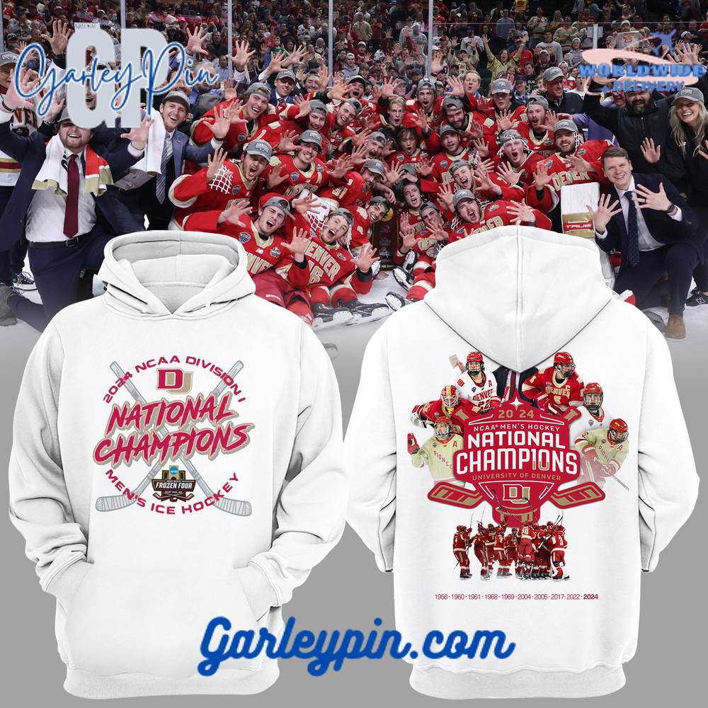 NCAA Denver Hockey Champions 2024 White Combo Hoodie Pants Cap