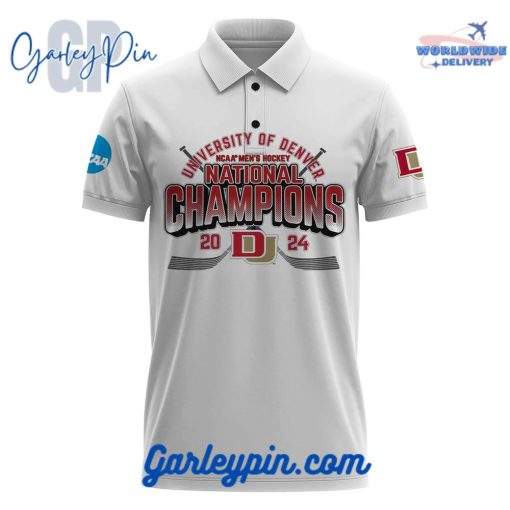 NCAA Denver Hockey Champions 2024 White Polo Shirt