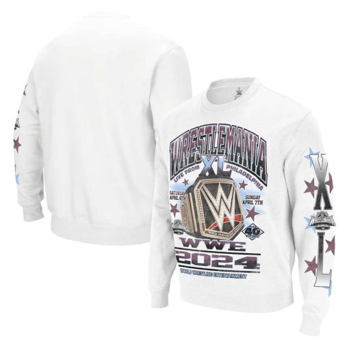 Ripple Junction White WrestleMania 40 World Heavyweight Championship Title Belt Sweatshirt