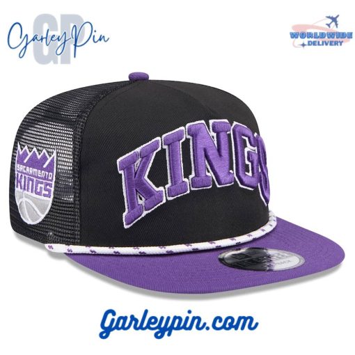 Sacramento Kings New Era Throwback Team Arch Golfer Black Purple Snapback Hat