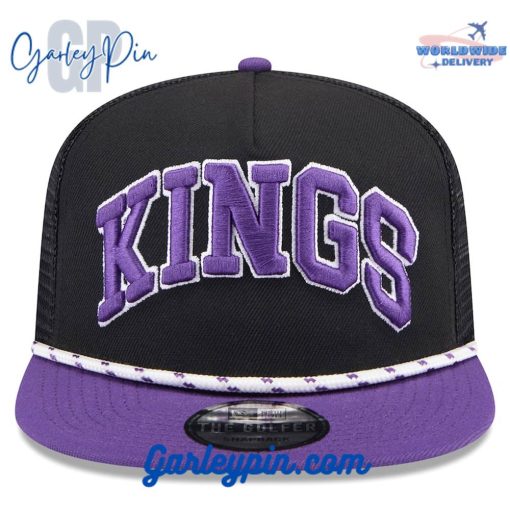 Sacramento Kings New Era Throwback Team Arch Golfer Black Purple Snapback Hat