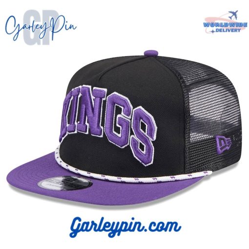 Sacramento Kings New Era Throwback Team Arch Golfer Black Purple Snapback Hat