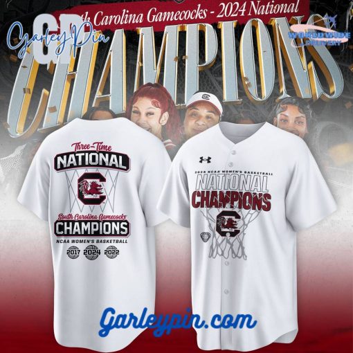 South Carolina Gamecocks 2024 NCAA Women’s Basketball National Champions White Baseball Jersey