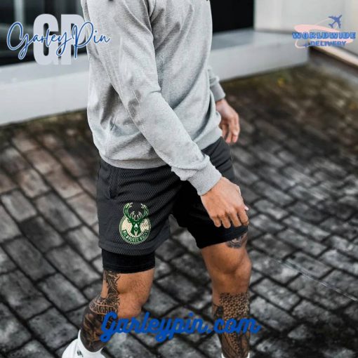 Milwaukee Bucks NBA Gray Black Shorts