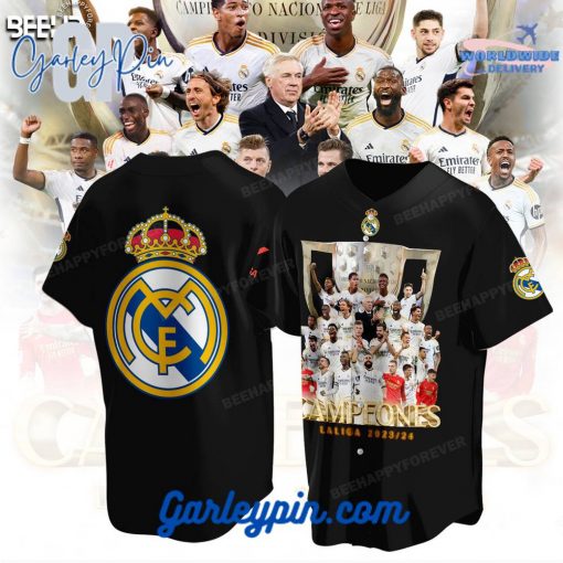 Real Madrid Laliga 23/24 Champions Black Baseball Jersey