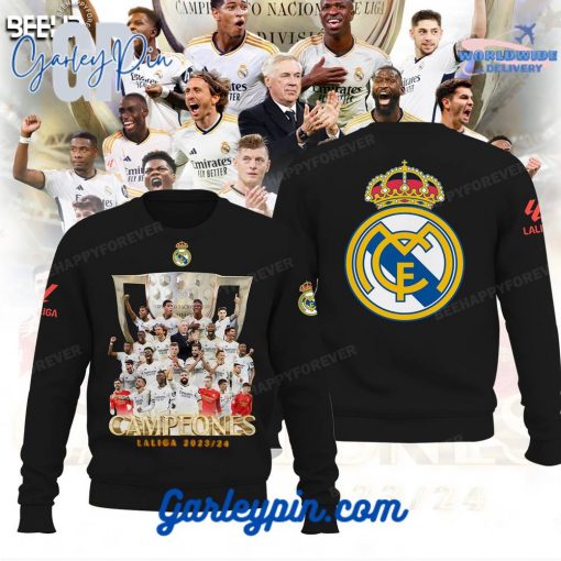 Real Madrid Laliga 23/24 Champions Black Sweatshirt