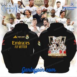 Real Madrid Laliga 23/24 Champions Emirates Fly Better Black Hoodie