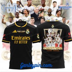 Real Madrid Laliga 23/24 Champions Emirates Fly Better Black T-Shirt