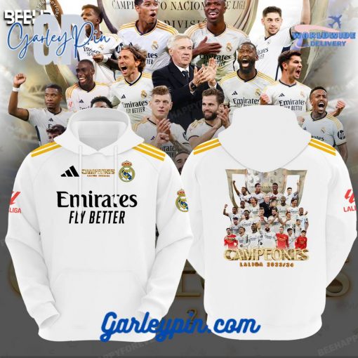 Real Madrid Laliga 23/24 Champions Emirates Fly Better White Hoodie